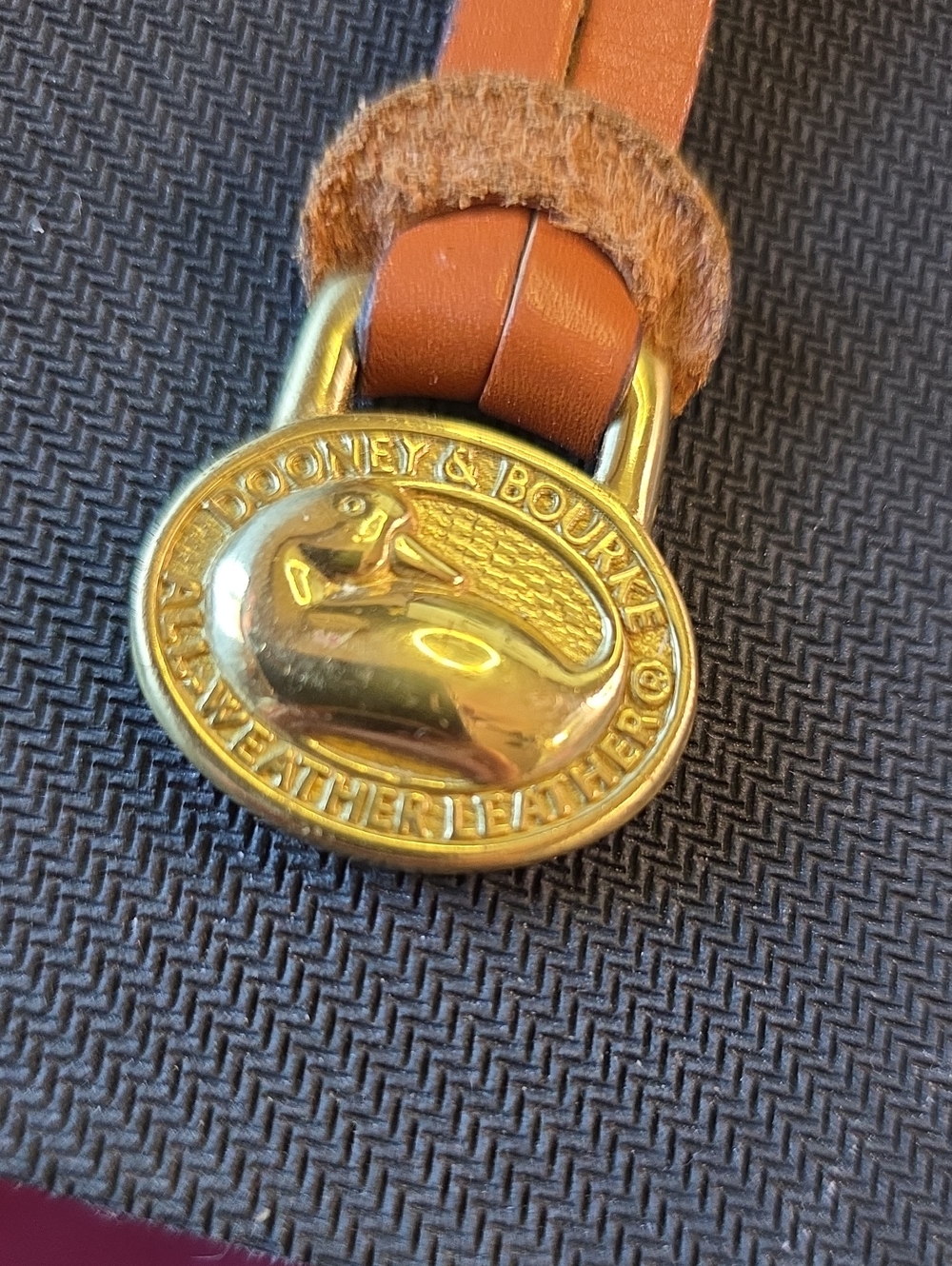 Vintage Dooney & Bourke Tan Leather Charm Fob with Gold Duck Medallion Hangtag - Picture 2 of 5
